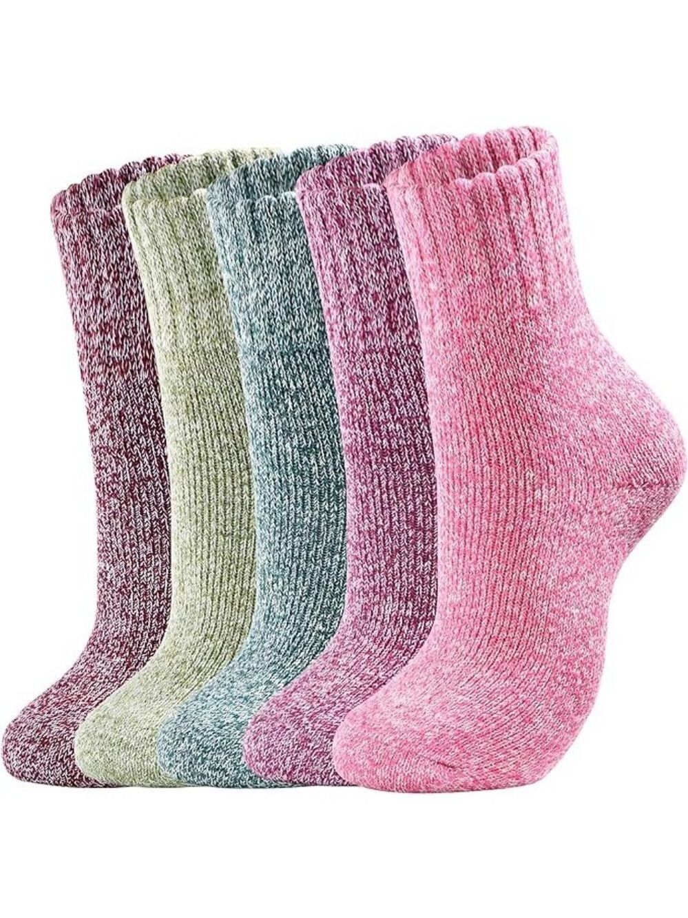 5 Pairs Wool Blend Women's 9-11 Socks Light Marled Solid Colors